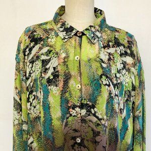 NWT Citron 3x 100% Silk Ombre Abstract Floral Blouse
